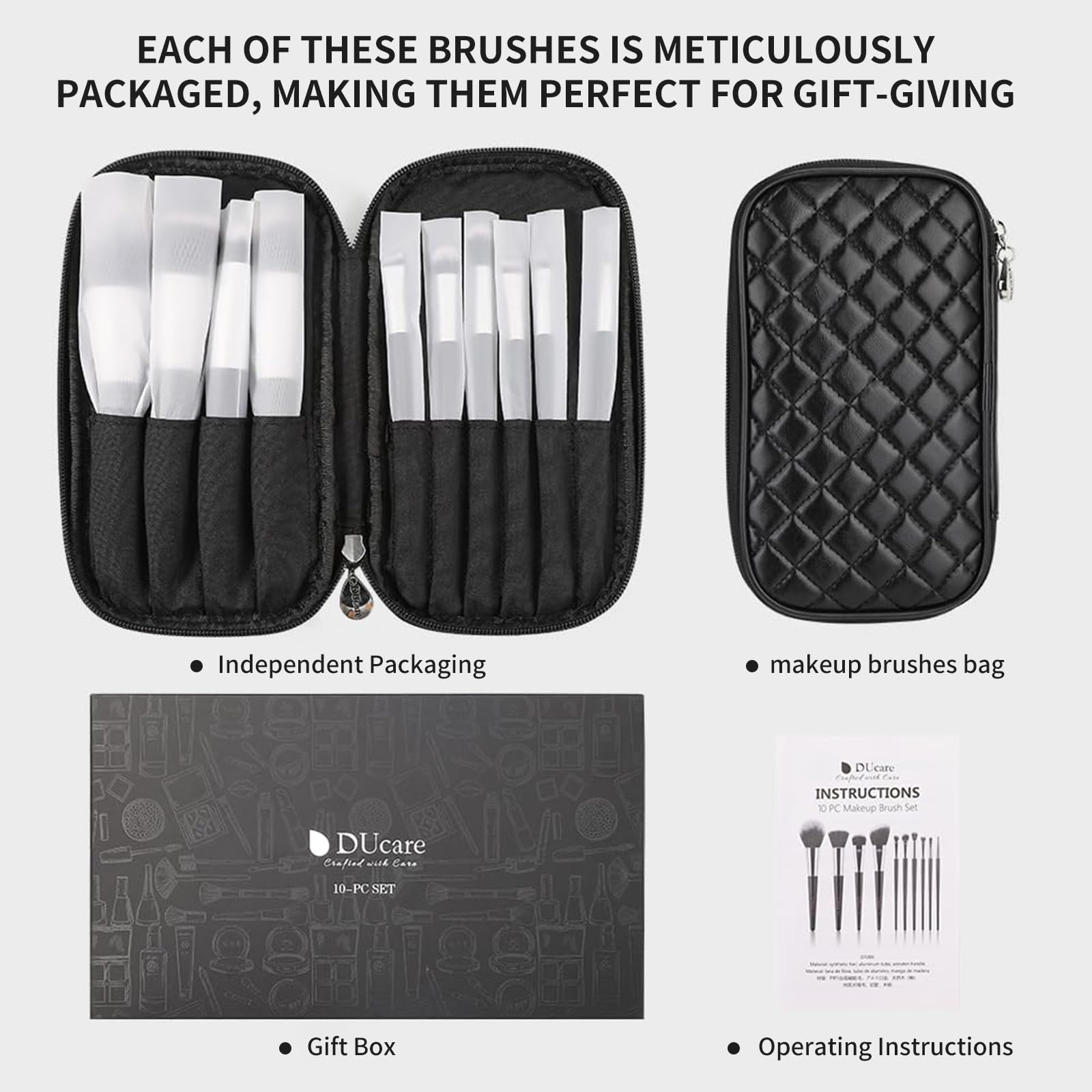 DUcare Travel Makeup Brushes with Bag 10Pcs Makeup Brush set Premium Synthetic Kabuki Foundation Blending Brush Face Powder Blush Concealers Eye Shadows