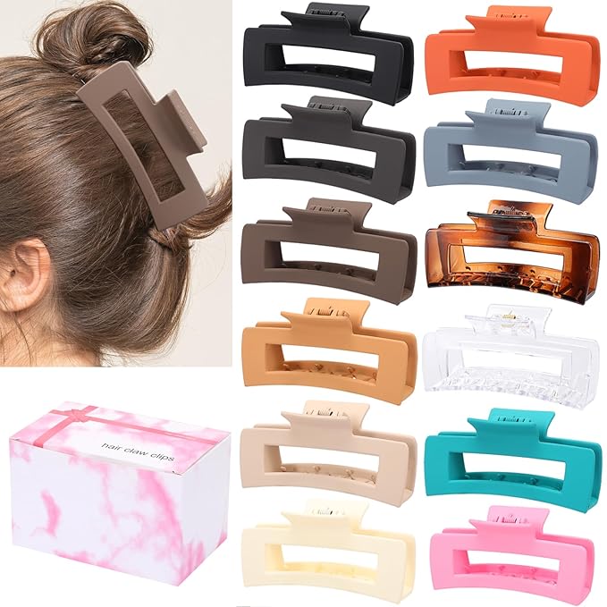 Alemaky Hair Clips for Women12 Pack 4.1 Inch Large Square Claw Clips for Women Girls Thick Thin Curly Hair, Strong Hold Matte Neutral Colors Big Hair Claw Clips Accessories