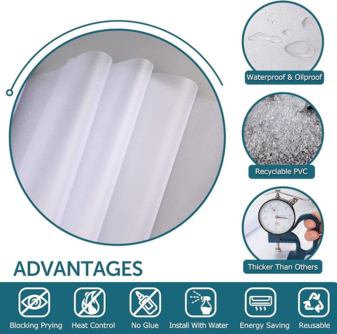HIDBEA Frosted Window Privacy Film, Non Adhesive, 55.1 x 393.7 Inch