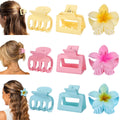 USDNICE Flower Hair Claw Clips for Women, 9 Pack, 3 Styles, Pink