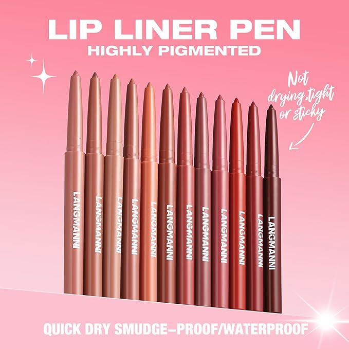 12Pcs Matte Retractable Lip Liner Set, Assorted Nude Shades Makeup Kit