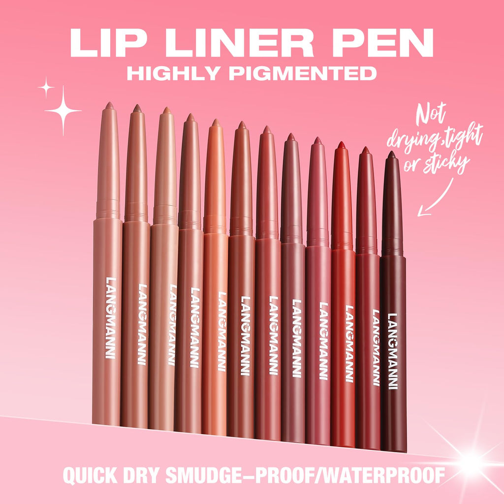 12Pcs Matte Retractable Lip Liner Set, Assorted Nude Shades Makeup Kit