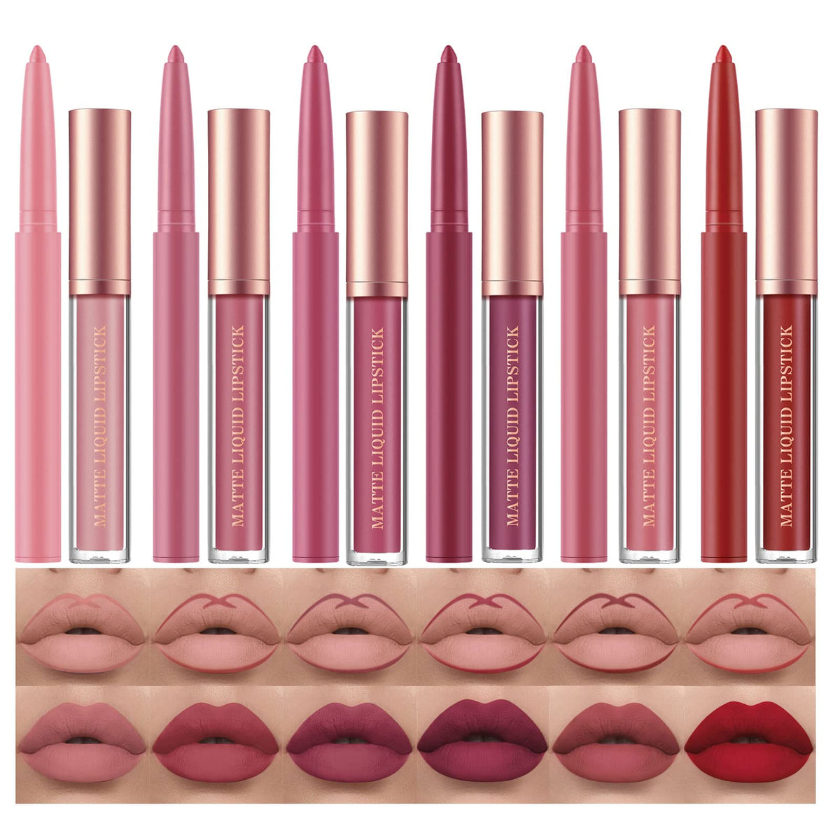 12Pcs Matte Liquid Lipstick and Lip Liner Set, Lip Makeup Combo (Set B)