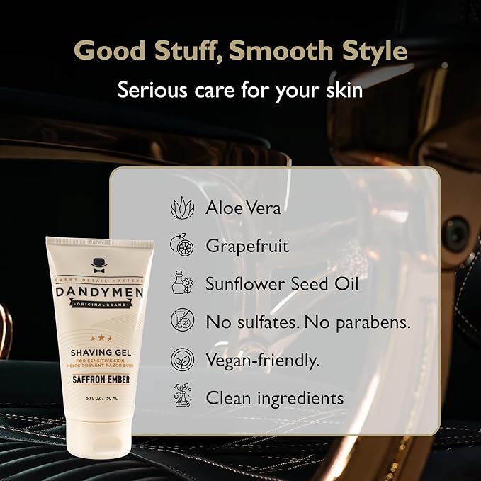 DandyMen Clear Shaving Gel for Men – Precision Edge with Pro-Vitamin B5 – Non-Foaming & Hydrating for Sensitive Skin – Saffron Ember, 5 oz