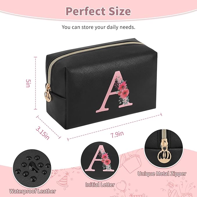 Initial Makeup Bag for Women, Travel Makeup Bag Small Cosmetic Bag, Birthday Gifts for Girls and Women, Teen Girls Gifts Trendy Stuff, Personalized Gifts for Grandkids Teacher Friends Bride Bridesmaid