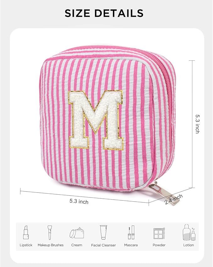 LETGO Easter Gifts for 3 4 5 6 7 8 9 10 11 12 13 Year Old - Personalized Cute Pink Initial Cosmetic Make Up Bag Makeup Bag for Women Daughter Sister Teacher Friend Girlfriend