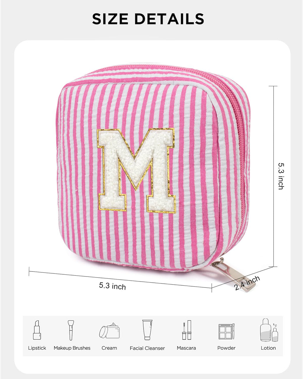 LETGO Easter Gifts for 3 4 5 6 7 8 9 10 11 12 13 Year Old - Personalized Cute Pink Initial Cosmetic Make Up Bag Makeup Bag for Women Daughter Sister Teacher Friend Girlfriend