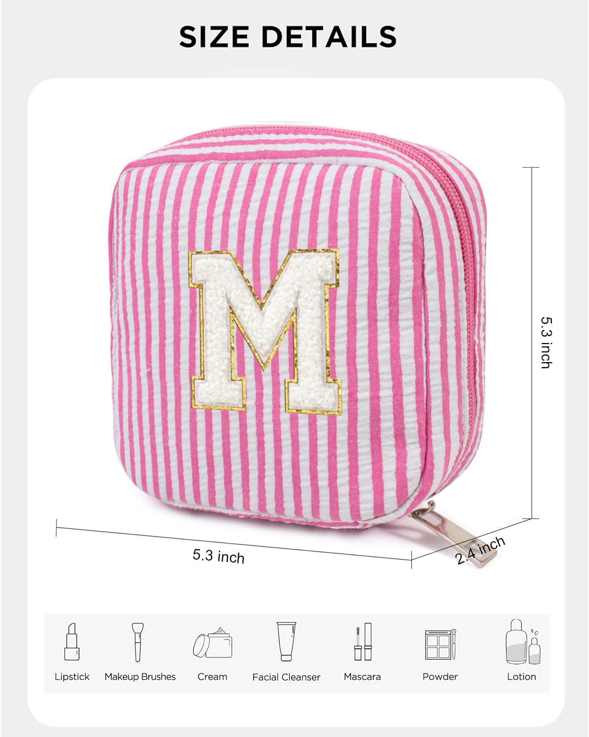 LETGO Easter Gifts for 3 4 5 6 7 8 9 10 11 12 13 Year Old - Personalized Cute Pink Initial Cosmetic Make Up Bag Makeup Bag for Women Daughter Sister Teacher Friend Girlfriend