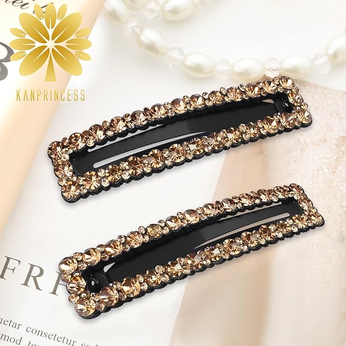 Kanprincess Rhinestone and Crystal Hair Clips 2-Pack, Sparkly Barrettes & Elegant Bling Accessories for Women & Girls(Set4)