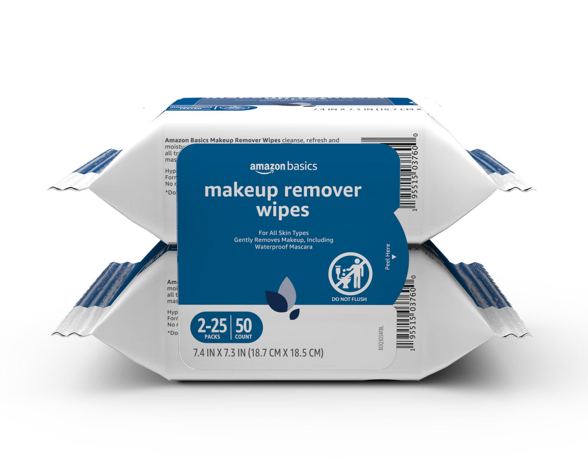 Makeup Remover Wipes, Hydrating Facial Cleansing, Hyaluronic Acid, Dermatologist Tested, Plant Based, Alcohol-Free, Removes Waterproof Mascara, 25 Count, 2-Pack