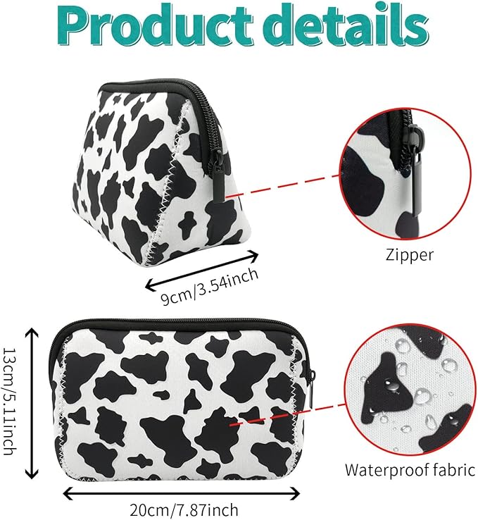 AJLTPA Waterproof Neoprene Cosmetic Bag, Cow Print