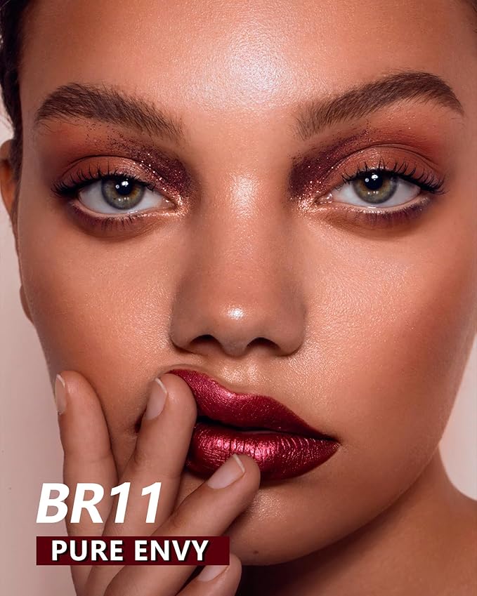 MAKI YIKA 3Pc Metallic Lipstick Long Lasting Nude Pink Red Glitter Lipsticks