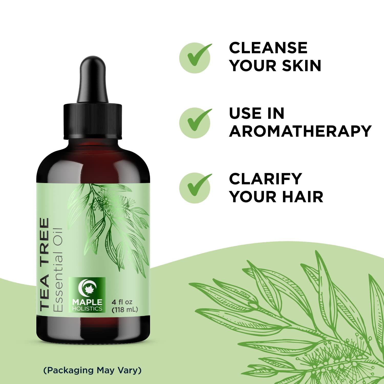Pure Tea Tree Oil for Hair Skin and Nails - 100% Pure Undiluted Tea Tree Essential Oil with Dropper for Topical Uses Aromatherapy Diffusing and Home and Beauty DIYs - Vegan and Cruelty Free (4 Fl Oz)