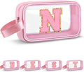 Vodolo Initial Makeup Bag,Letter N Cute Clear Monogrammed Cosmetic Travel Bag for Womens Girls,Personalized Pink Aesthetic Traveling Make Up Organizer Bag for Beach,Waterproof Toiletry Bag