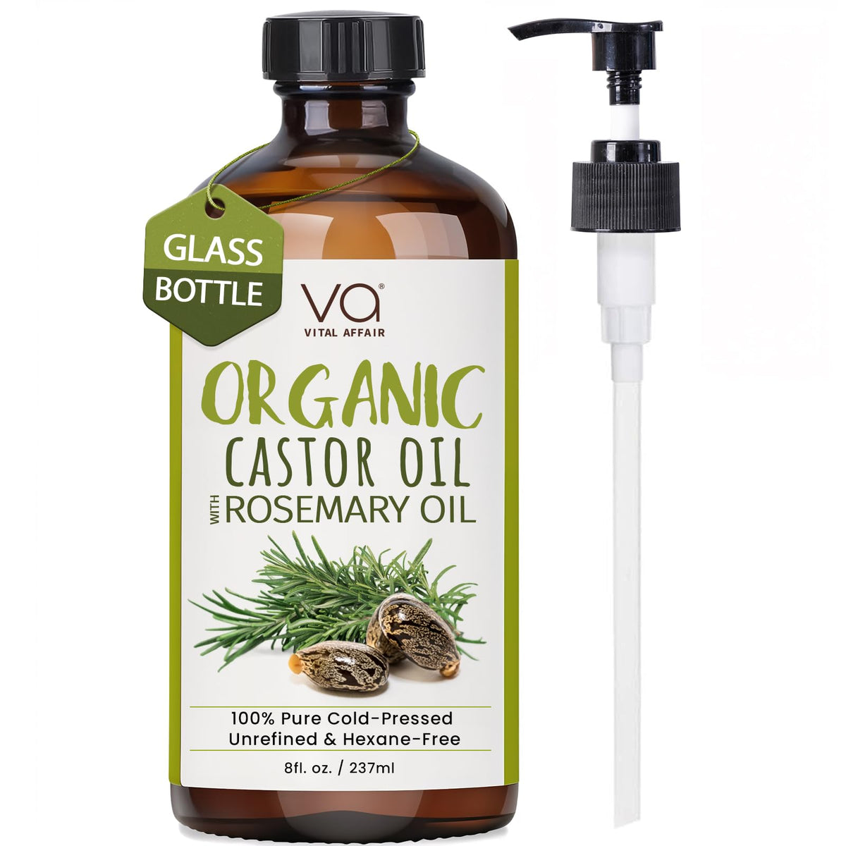 Castor Oil Organic Cold Pressed Glass Bottle 8oz For Hair Growth, Eyebrow