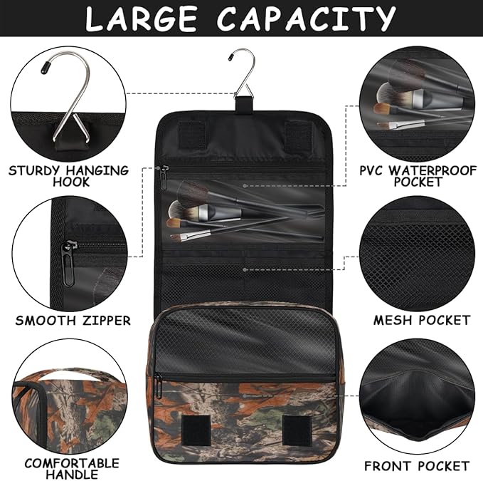 YoYoYuchong Travel Toiletry Bag for Women & Men Forest Tree Leaves Hanging Cosmetic Organizer Portable Waterproof Makeup Case Make Up Bag with Compartments Travel Essentials for Bathroom Shower