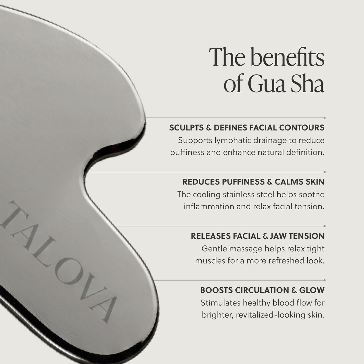 TALOVA 304 Stainless Steel Gua Sha Facial Tool, Face Massage Tool