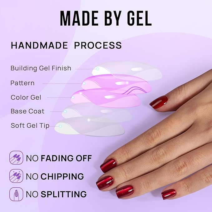 BTArtbox Press On Nails, Hot Love, Short Square, Red Cat Eye, 32Ct