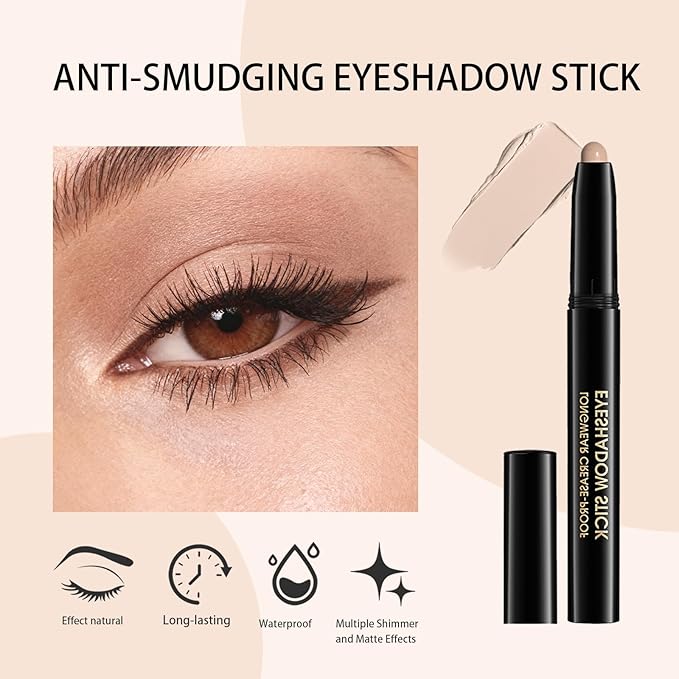 Euphily Matte Cream Eyeshadow Stick, Waterproof Eye Shadow Stick, Long-Lasting and Blendable High Pigmented Single Eyeliner Makeup for Women, 3 Desert