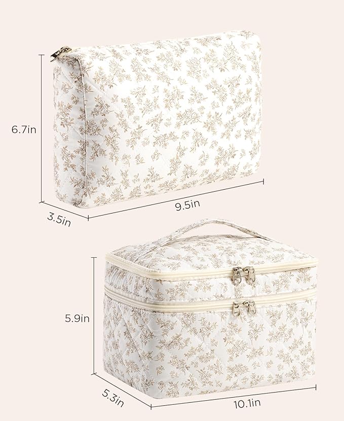 HBselect 2Pcs Travel Makeup Bag Large Quilted Cosmetic Bag Make up Bag