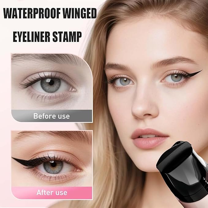 REATIFUL Rotating Eyeliner Stamp Pen,Foldable Winged Eyeliner Stamp,Wing eyeliner stamp,Smudge Proof & Waterpoof Eye Liner,Easy Eye Stencil Makeup Tool (2PCS-Brown)