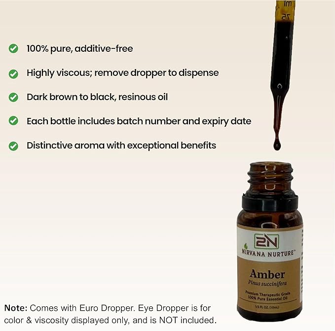 Nirvana Nurture Amber Essential Oil,100% Pure Undiluted, Aromatherapy Oil for Diffuser, Hair & Skin Care