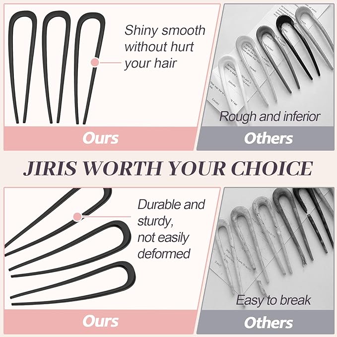 JIRIS 2PCS 5.5Inch French Hair Pins Large U-Shaped Pins for Women and Girls Fashion Metal Hair Pin French Twist Hair Pins for Buns, Updos,Stylish and Functional(set3-black)