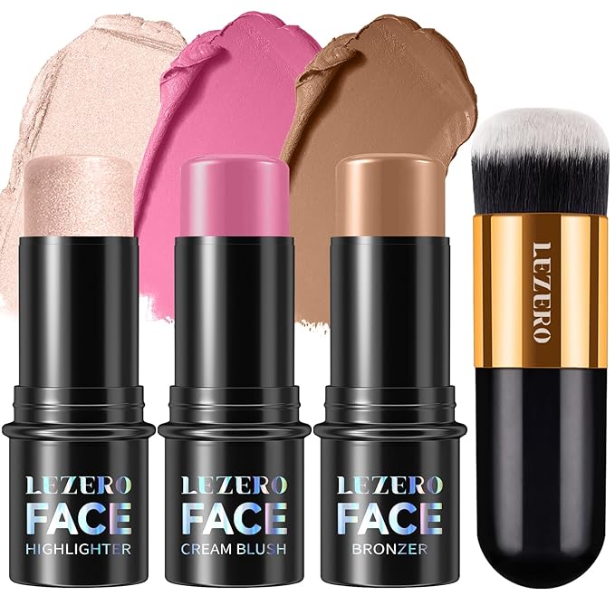 3Pcs Contour Stick Kit,Shades with Highlighter Blush Bronzer, #1 LIGHT FAIR