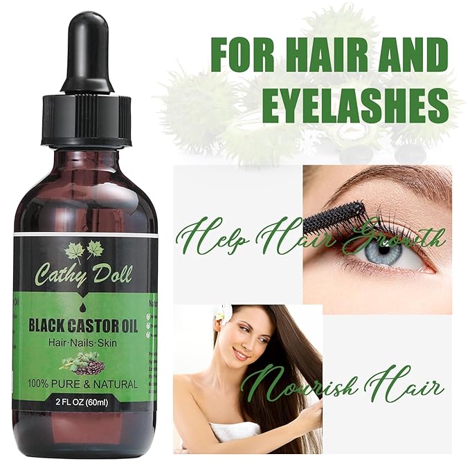 Cathy Doll Jamaican Black Castor Oil Organic Cold Pressed Castor Oil For Hair 100% Pure Natural Castor Oil For Eyelashes Eyebrows (2 oz)