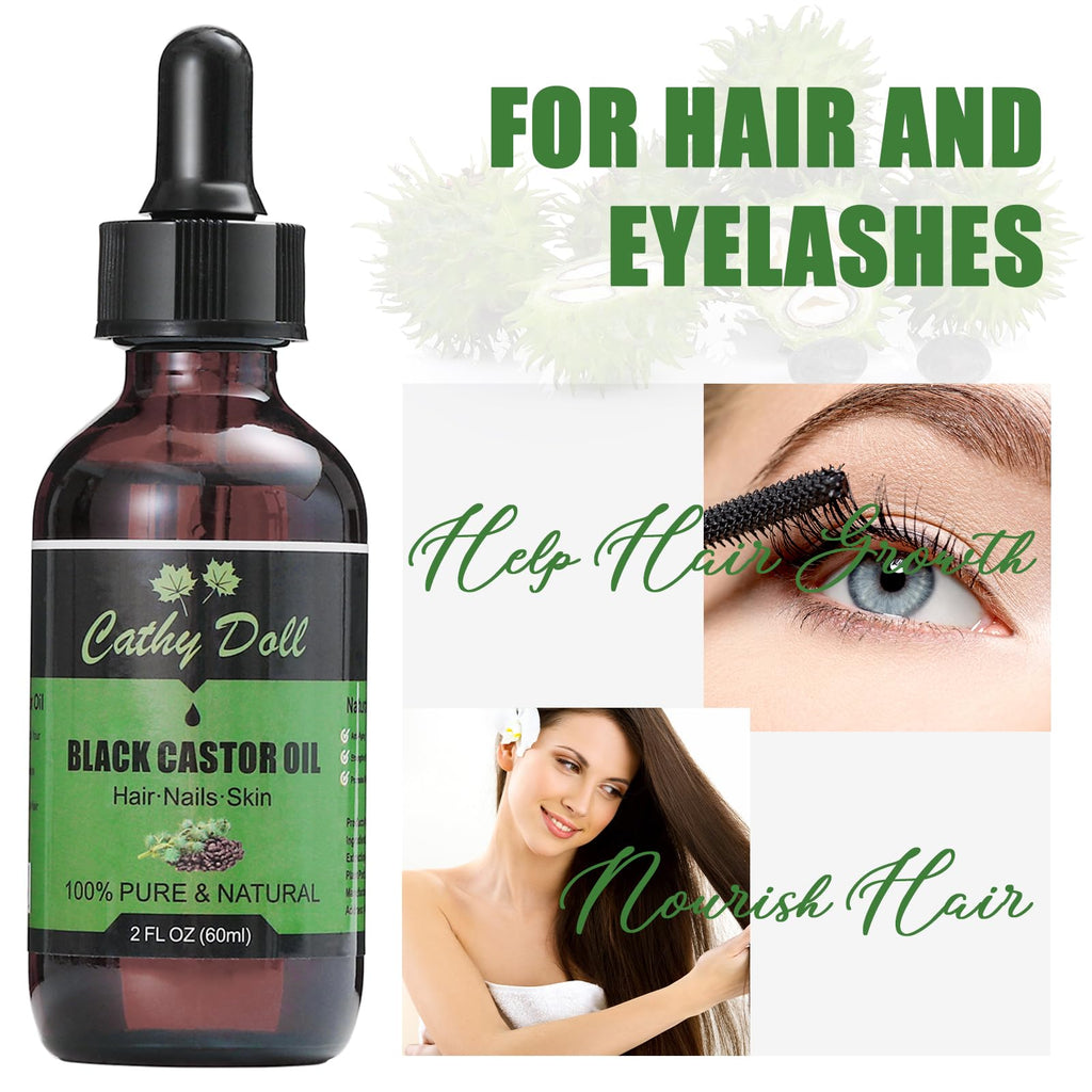 Cathy Doll Jamaican Black Castor Oil Organic Cold Pressed Castor Oil For Hair 100% Pure Natural Castor Oil For Eyelashes Eyebrows (2 oz)
