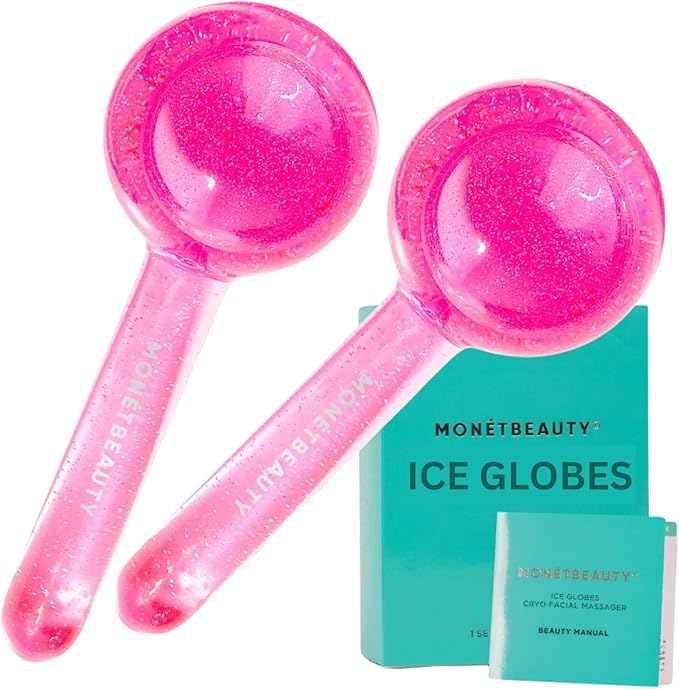MonétBeauty Tighten Skin, Depuff & Sinus Relief? Try Ice Globes for Face, Freezer Safe Facial Globes for Daily Beauty Routines, Face Roller to Enhance Circulation and Complexion - Pink