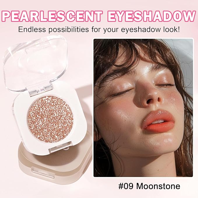 QIUFSSE Glitter Eyeshadow,Champagne Glow Single Eyeshadow (09 Moonstone)