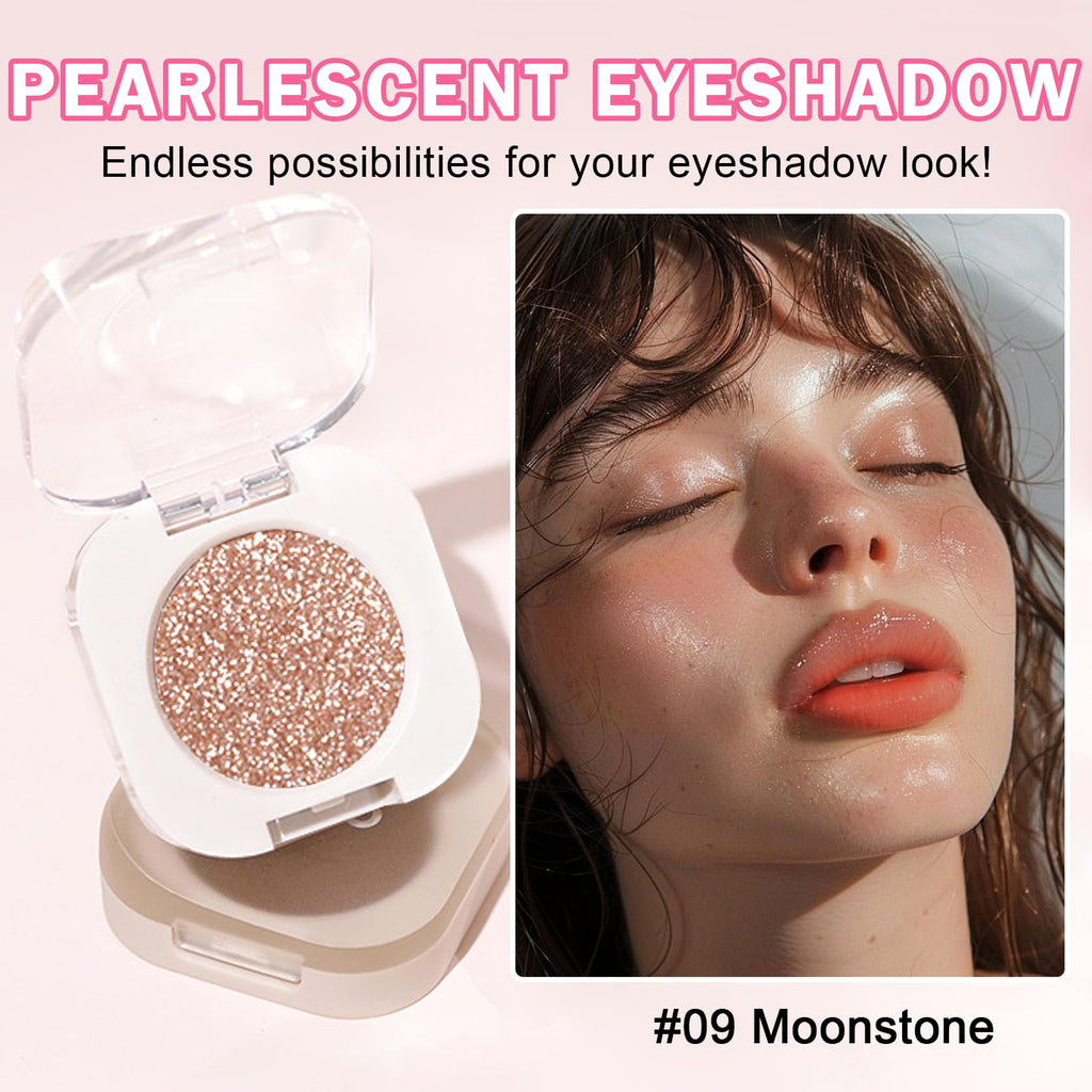 QIUFSSE Glitter Eyeshadow,Champagne Glow Single Eyeshadow (09 Moonstone)