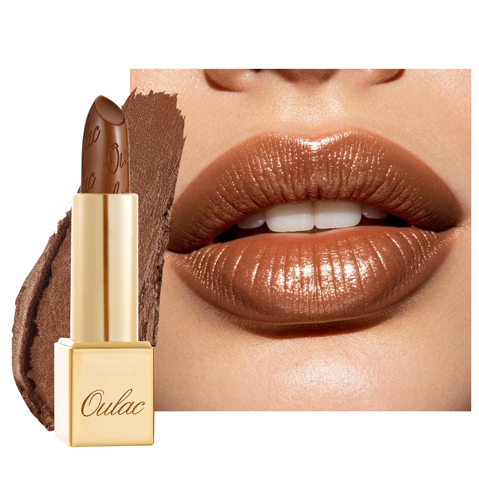 Oulac Dark Brown Lipstick for Women with Metallic 3D Shine Lightweight Hydrating Formula, High Impact Lip Color, Full Coverage Lip Makeup, Vegan & Gluten Free, Hawaii Summer(08)