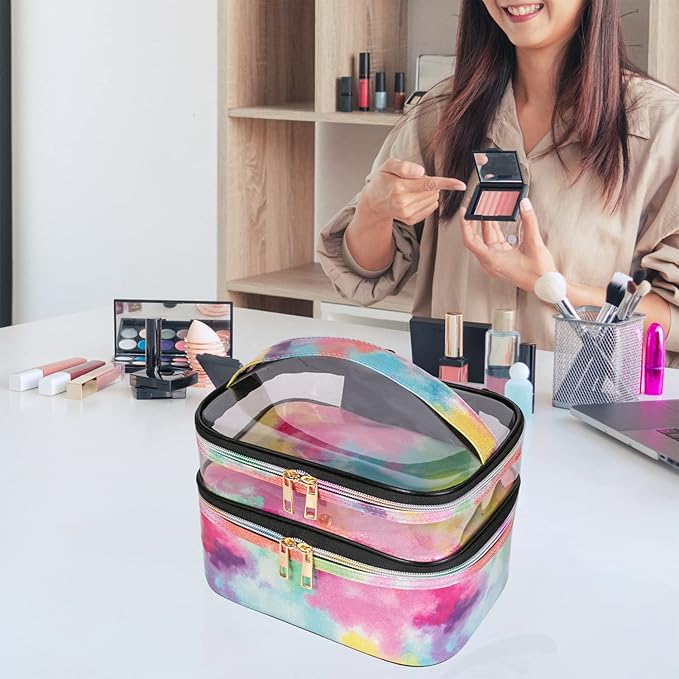imerelez Cosmetic Bag Makeup Bag Travel Cosmetic Bags for Women Makeup bags Cases Portable Waterproof Foldable (Tie-Dye)