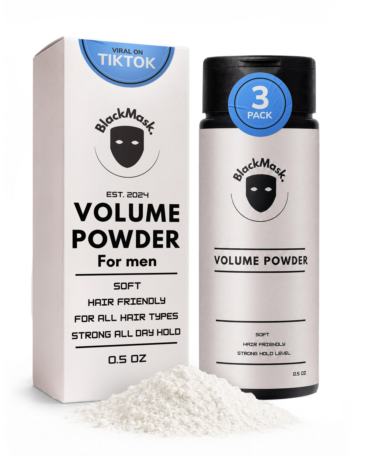 BlackMask Instant Hair Texture Powder for Men, Strong All-Day Hold, 3 Pack