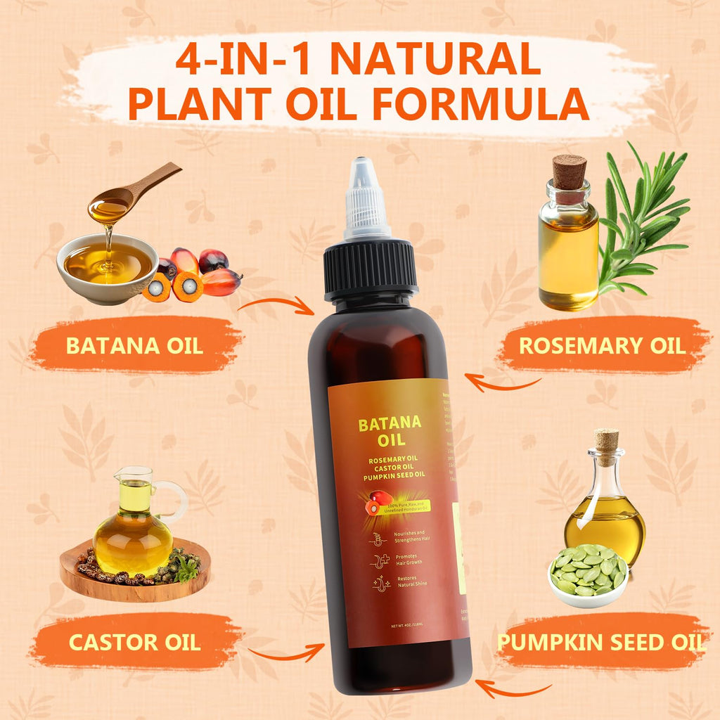 Natural Batana Hair Revival Formul, 4-in-1 Liquid Batana Oil, Batana Oil for Hair, Rosemary Oil for Hair, for Men and Women, Prevents Dry Hair & Hair Loss for All Hair Types (1PCS)
