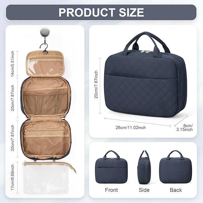 suratio Travel Toiletry Bag For Women Small Hanging Toiletry Travel Makeup Bag lightweight Water-Resistant Toiletries Organizer case portable Cosmetic Bags For Women Blue