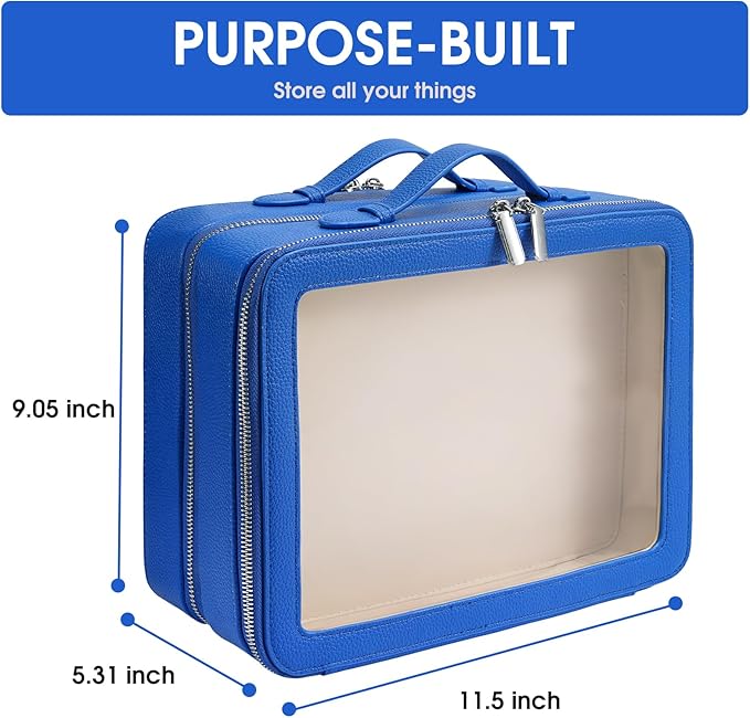 idoltimes Clear Makeup Bag,Large Toiletry Case for Women,PU Leather Travel Cosmetic Bag,Detachable Makeup Case,Double Compartment Make up Organizer