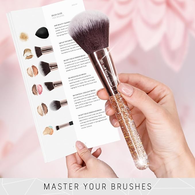 Niré Beauty Glitter Makeup Brush Set, 15 Piece, Rose Gold