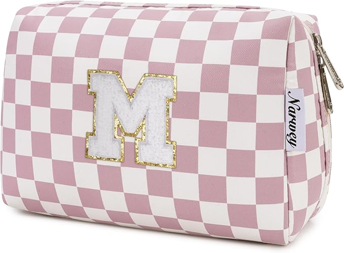 Narwey Graduation Gifts for Teen Girls Kids Tween, Initial Makeup Bag, Trendy Stuff 6-18 Years Old, Personalized Monogram Travel Cosmetic Bag, Birthday Teacher Bridesmaid Mom Gifts for Women (M)