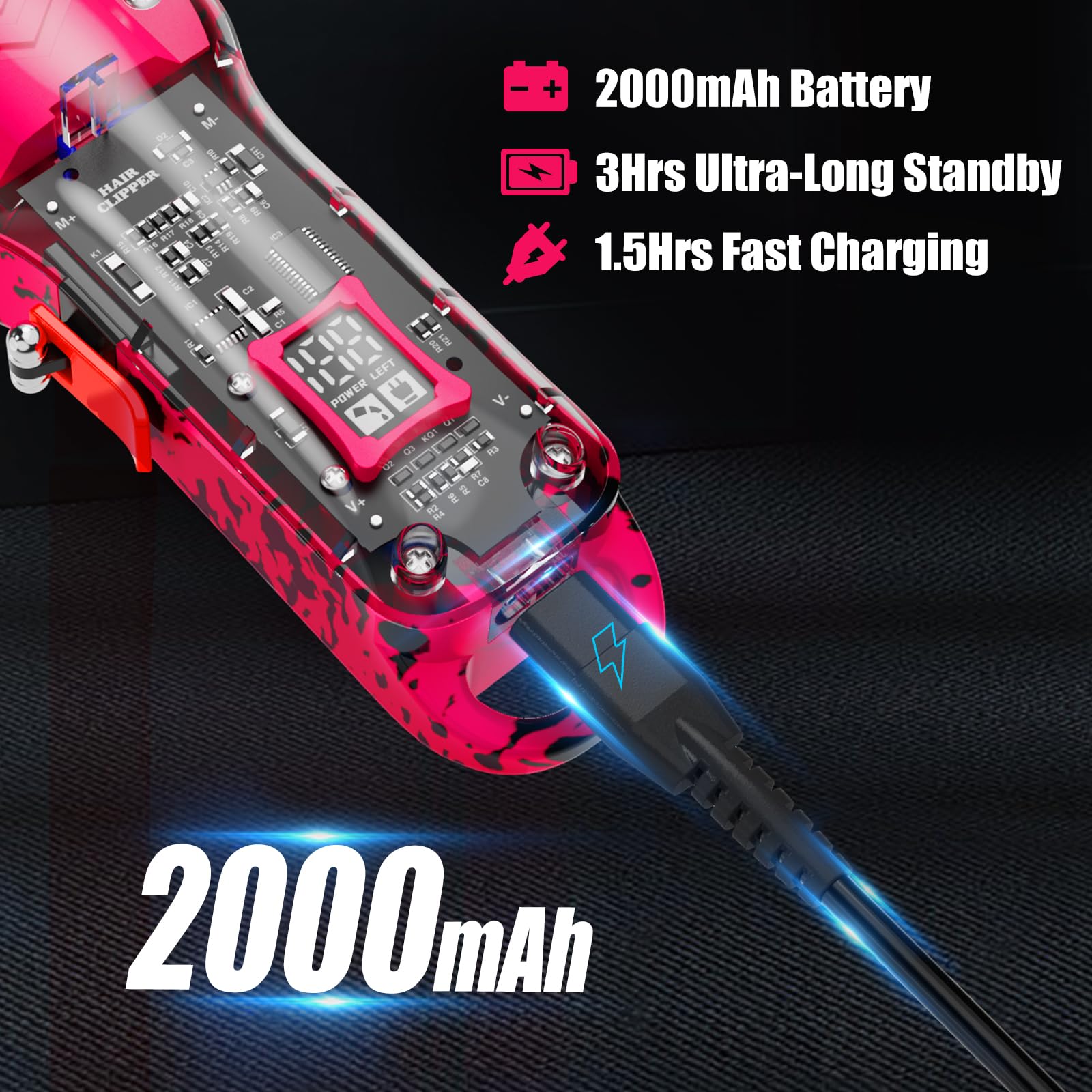 Tuanchuanrp Professional Hair Clippers for Woman, Cordless Barber kit for Hair Cutting & Grooming, Hair Clippers Set for Barber Haircut with LED Display 8 Fade Taper Combs(Pink)