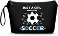 ARIOSEY Soccer Cosmetic Makeup Bag, Soccer Gifts for Girls, Travel Organizer, Multifunctional Cosmetic Bag, Black