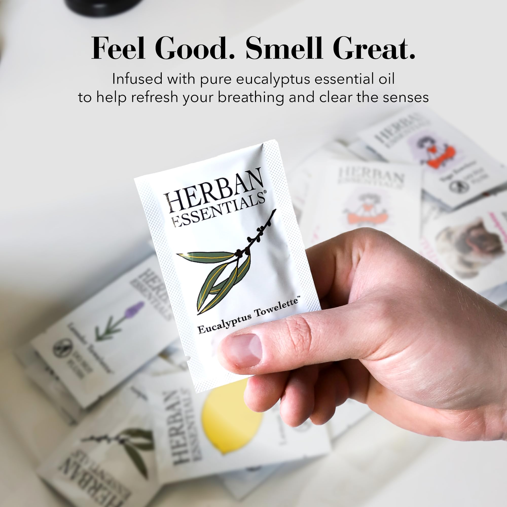 Herban Essentials - Eucalyptus Wipes & Towelettes - Essential Oil Wipes for Hands & Body - Travel Size Essentials and Toiletries - Natural, Individually Wrapped, Disposable & Moist Refresh (7 count)