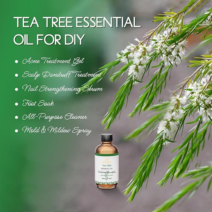 LOTUSJOY Tea Tree Oil for Skin, Hair, Nails, Foot Soak, Spray, 4 Oz