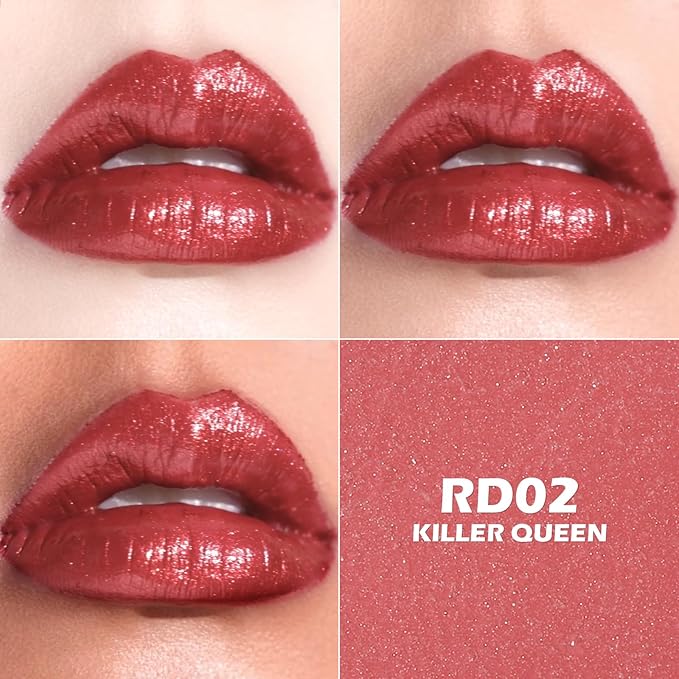 FOCALLURE Pearl Shimmery Lipstick, Moisturizing & Non-Drying, High Pigment Long Lasting Lip Color, Sparkly Shine Finish, Independence Day Gift, Killer Queen