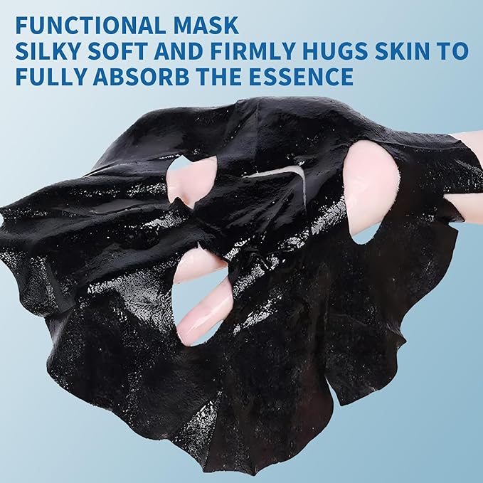 CADIOR Moisturizing and Soothing Face Mask with Panthenol and Sodium Hyaluronate, Hydrating & Radiance Boosting, Safe for Sensitive Skin, Charcoal Face Mask, Pack of 10