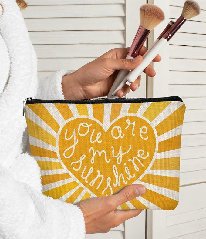 BARPERY Makeup Bags for Women, Yellow Cosmetic Bag,You are My Sunshine Sunshine Makeup Bag Gifts Teacher Gifts Daughter Mon Gifts Sister Gifts Grandma Gifts, Birthday Gifts
