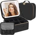 Comeacross Makeup Case with LED Mirror,Makeup Organizer Bag Travel Makeup Case Large Makeup Bag With Rechargeable Mirror 3 Color Lights Detachable Mirror for Women Beauty Tools Accessories（Black）