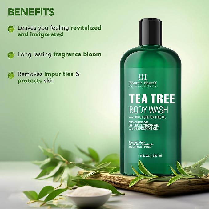 Botanic Hearth Tea Tree Body Wash – Refreshing Moisturizing Cleanser for Men & Women, Helps Soothe Skin, Sulfate & Paraben Free – 8 fl oz